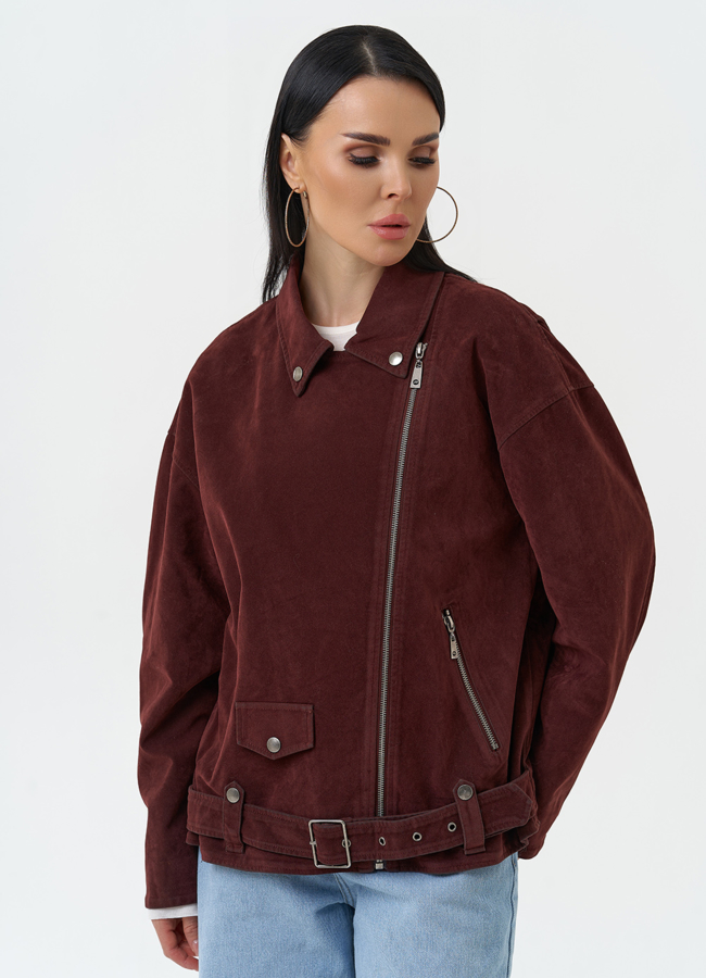 Куртка косуха из эко замши бордового цвета модель № 30374 универмаг малина