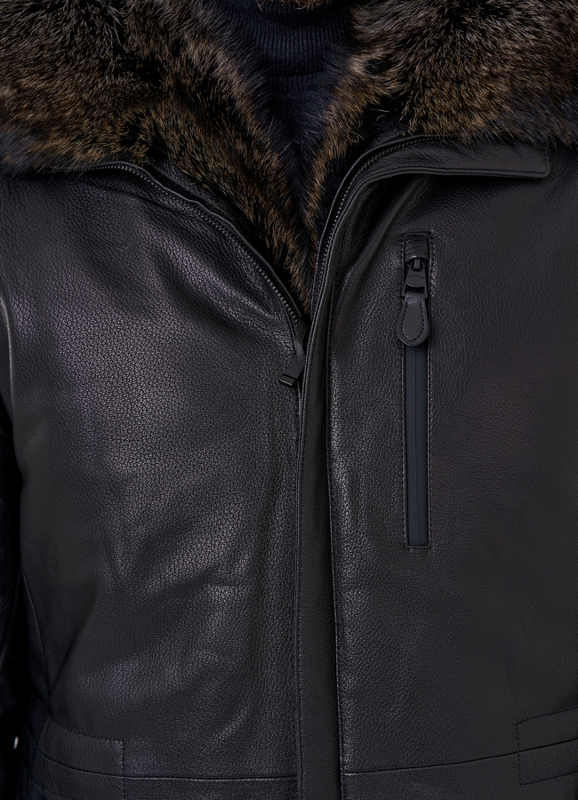 Мужской пуховик из натуральной кожи с мехом модель № 79173 в рассрочку