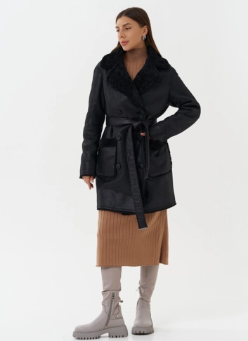 Женская двухсторонняя дубленка из эко кожи