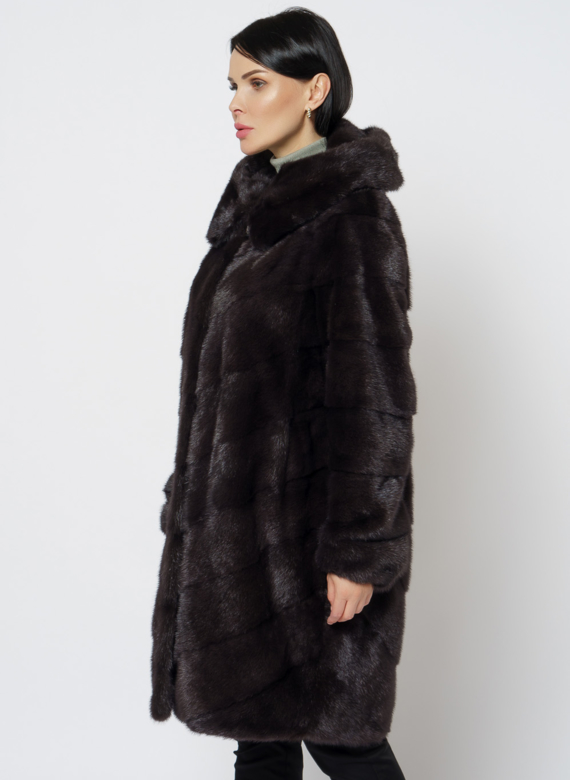 Норковая шуба с капюшоном