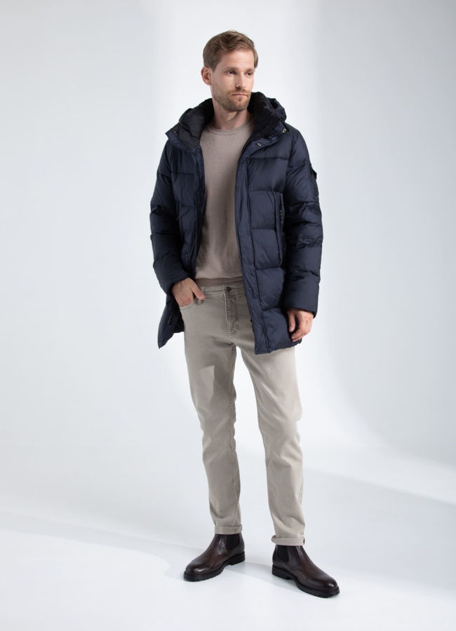 Пуховик мужской синего цвета с капюшоном  модель № 25789 в рассрочку