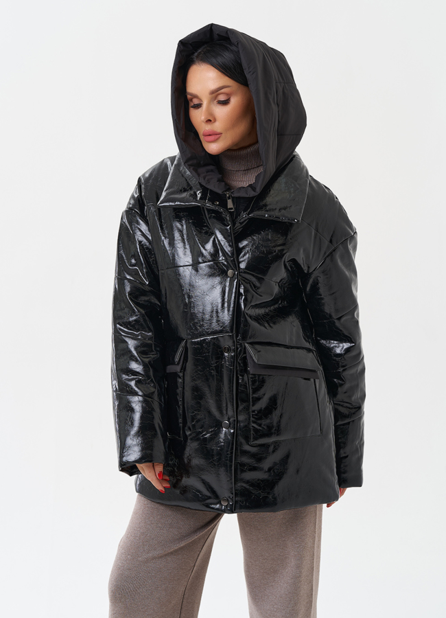 Куртка женская из эко кожи с капюшоном модель № 28685 универмаг малина