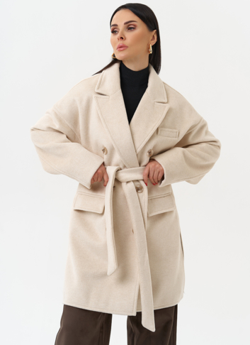 Женское укороченное пальто с поясом