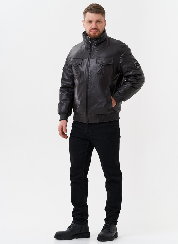 Мужской пуховик из натуральной кожи 