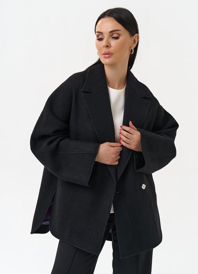 Укороченное пальто с английским воротником модель № 28419 меха малина