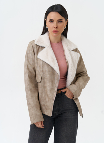 Женская куртка из эко кожи с отделкой из эко меха