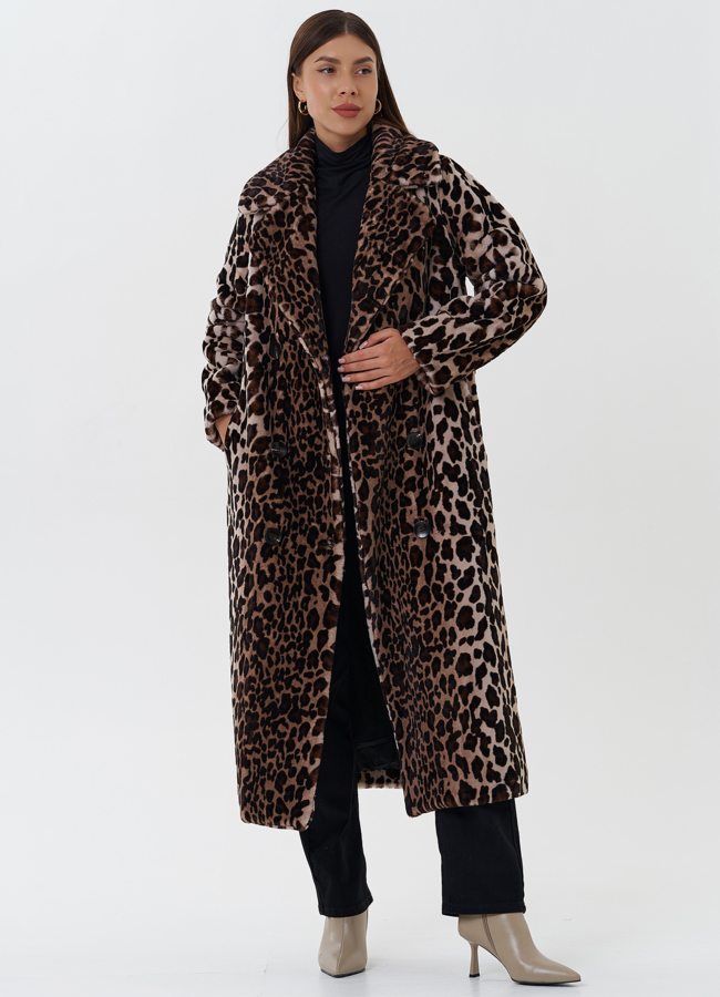 Пальто из эко меха с анималистичным принтом модель № 27685 в рассрочку
