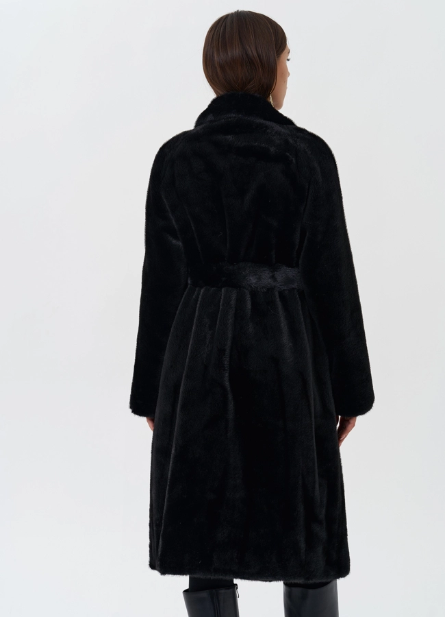 Женское пальто из эко меха с поясом модель № 27687 универмаг малина