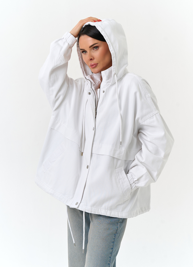 фото Женская джинсовая куртка с капюшоном модель № 33126