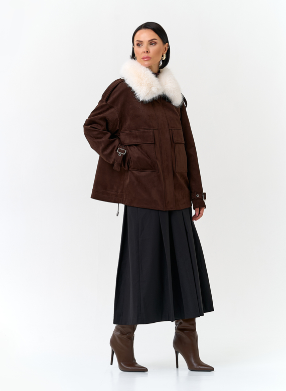 Женская куртка из эко замши с отделкой из эко меха