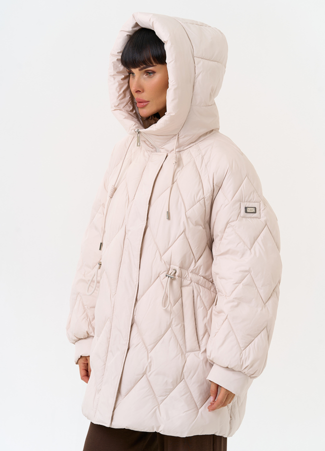 Женский светлый пуховик с капюшоном модель № 31520 универмаг малина