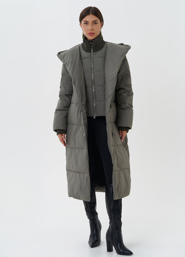 Женский пуховик с манишкой модель № 28565 универмаг малина