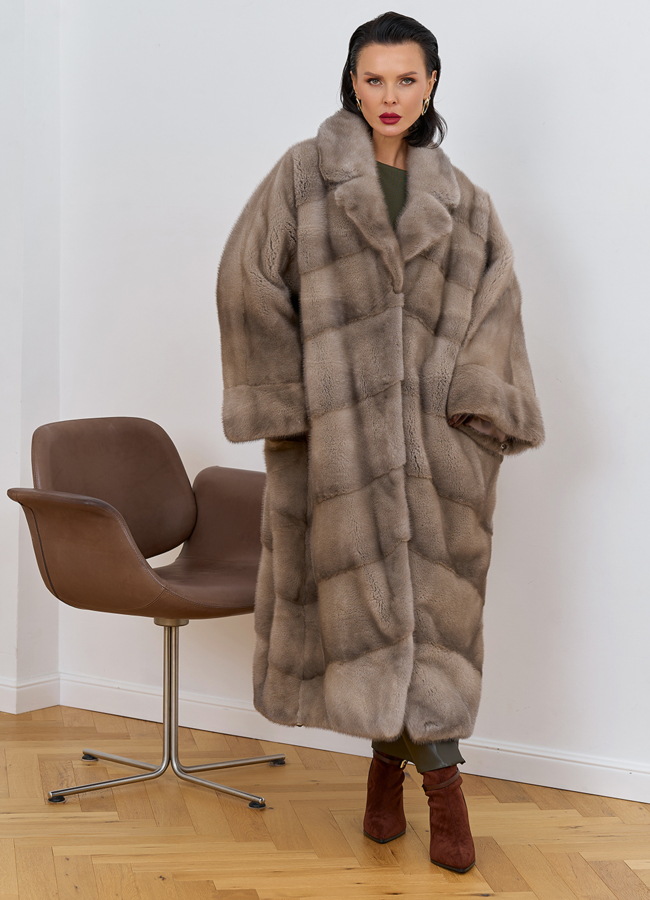 Норковая шуба оверсайз с английским воротником модель № 27665 меха малина