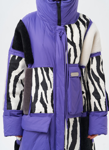 Комбинированный женский пуховик с капюшоном