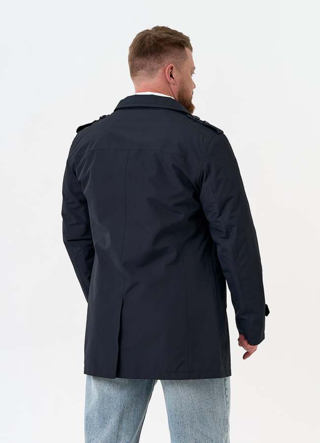 фото Мужское полупальто синего цвета модель № 32588