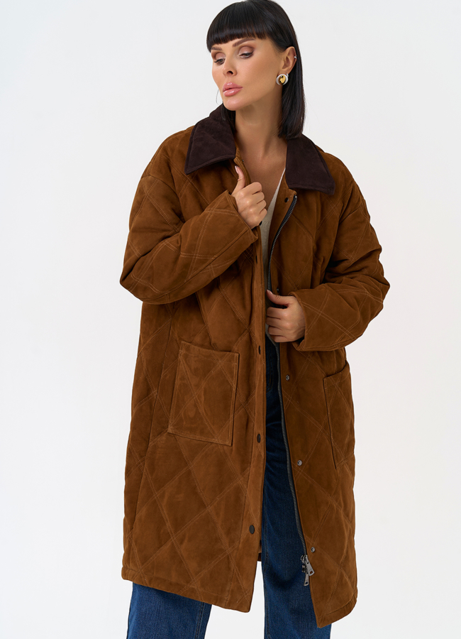 Женский пуховик из натуральной замши  модель № 31567 универмаг малина