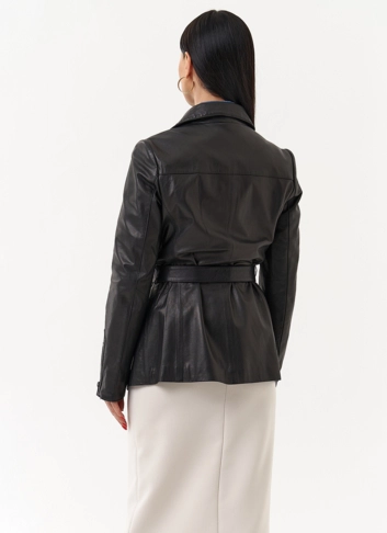 Кожаная куртка с поясом фото