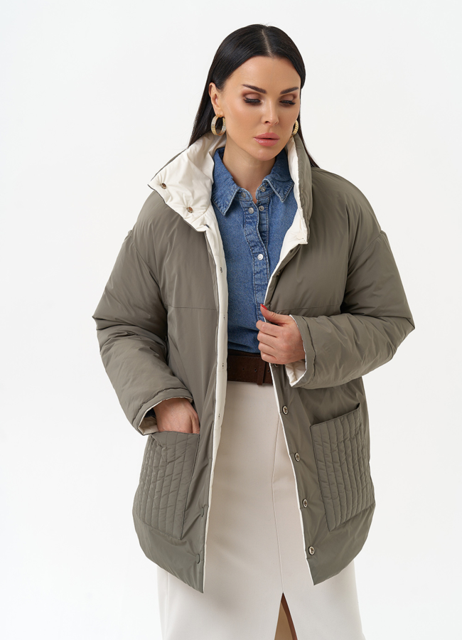 Женская двухсторонняя куртка с воротником стойкой модель № 30089 универмаг малина