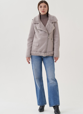 Дубленка из эко замши с английским воротником