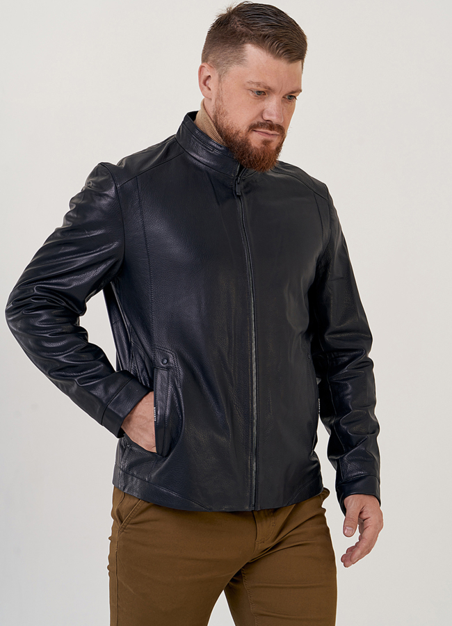 фото Куртка мужская из натуральной кожи с воротником стойкой  модель № 20274, 24366