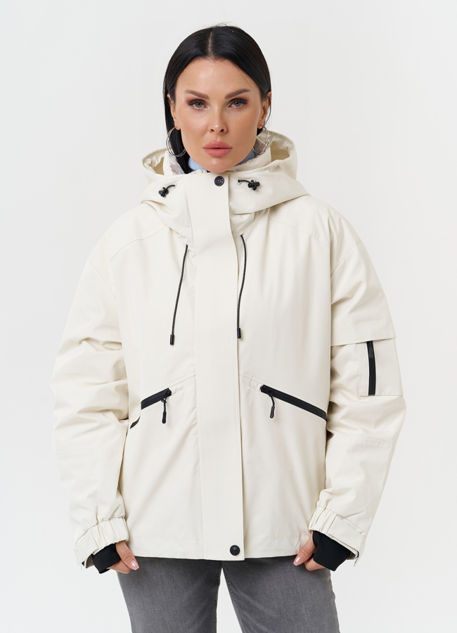 Двойная утепленная куртка с капюшоном модель № 28816 меха малина