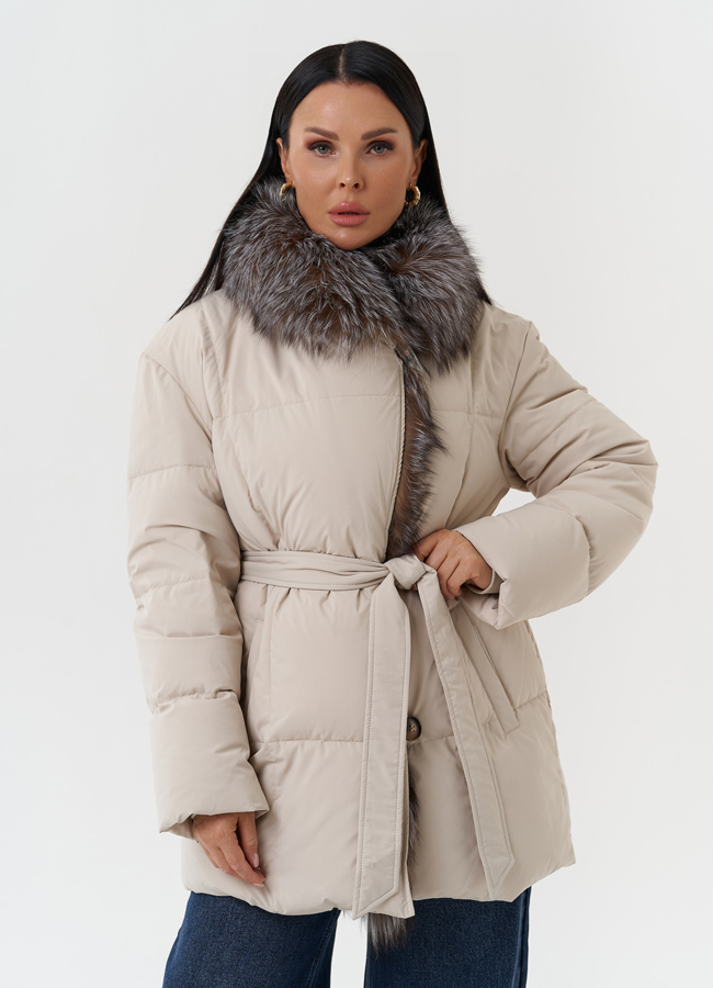 Женский пуховик с мехом чернобурки модель № 28571 в рассрочку