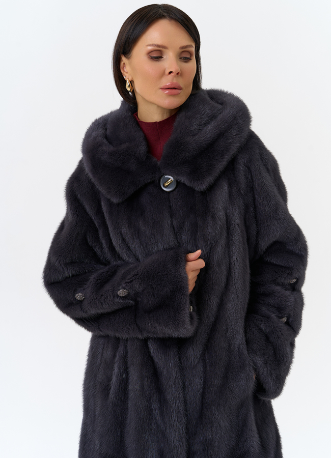 Шуба из меха норки с капюшоном модель № 30670 универмаг малина