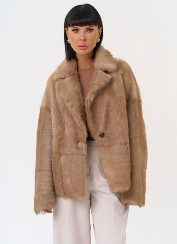 Женская натуральная дубленка с английским воротником