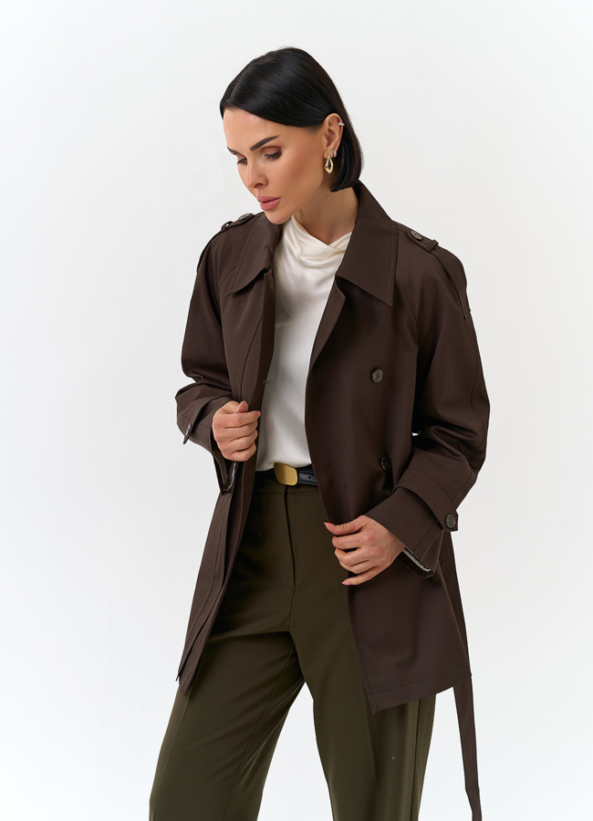 Женский укороченный плащ с поясом модель № 32821 универмаг малина