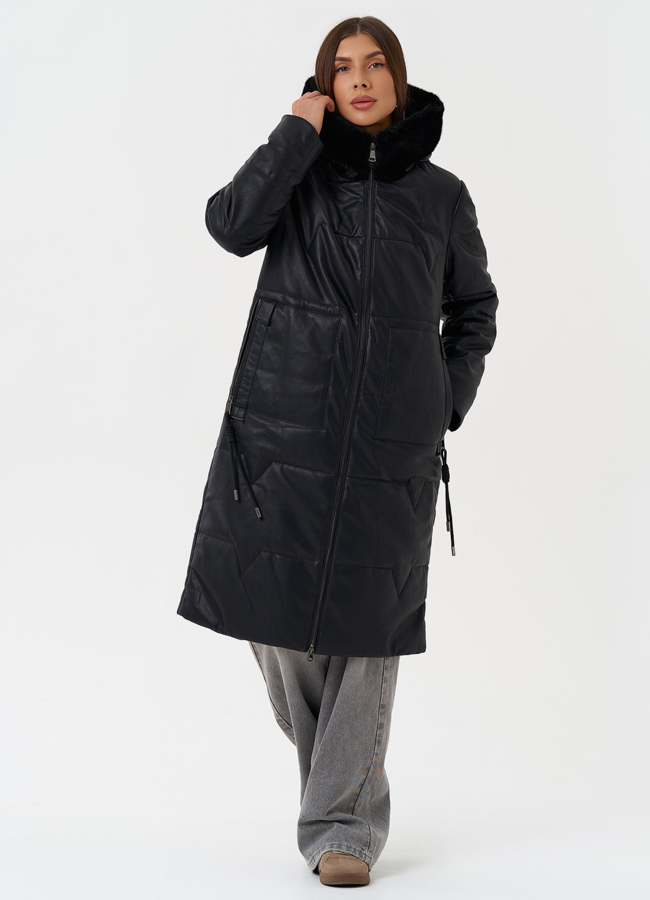фото Стеганое пальто из эко кожи модель № 27732