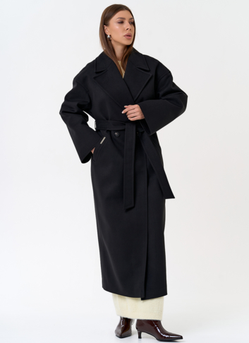 Длинное женское пальто в черном цвете