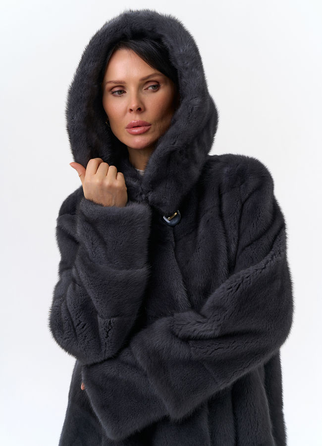 Длинная норковая шуба в сером цвете модель № 25039 универмаг малина