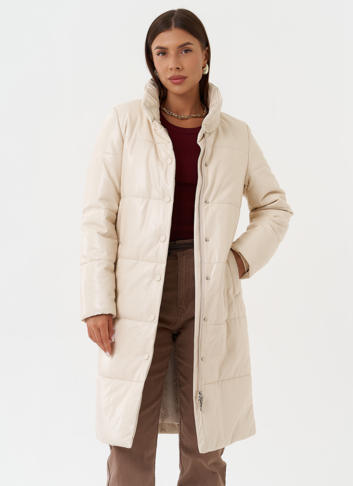 Пуховик из эко кожи на био пухе