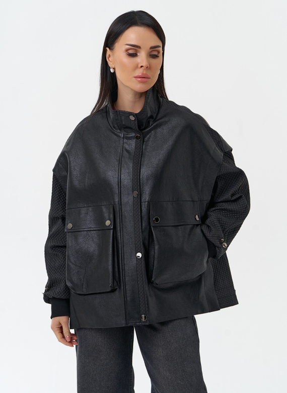 Куртка из эко кожи с воротником стойкой