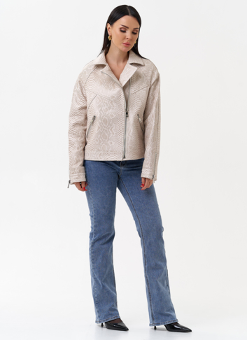 Светлая куртка из натуральной кожи с принтом змея