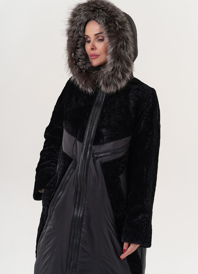 Комбинированный пуховик с овчиной модель № 26912 универмаг малина