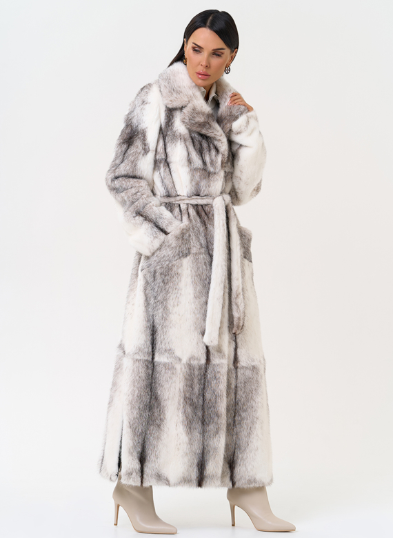 Длинная шуба из норки крестовки cross
