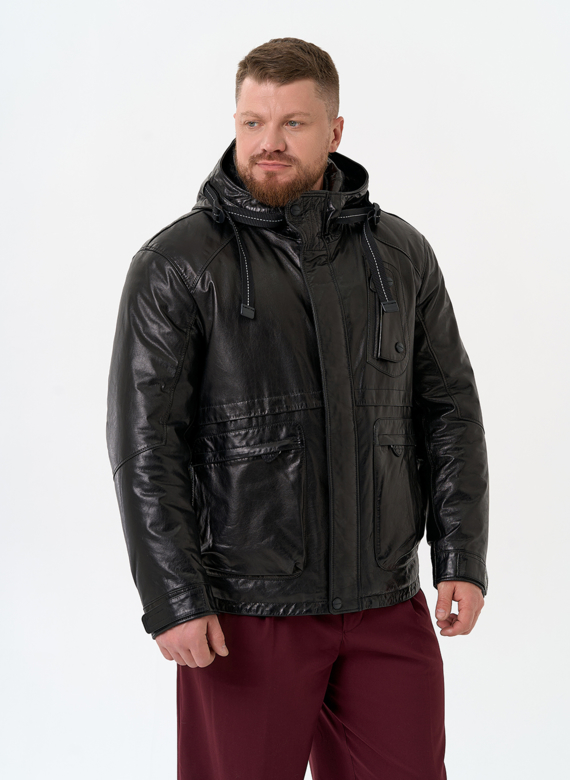 Мужская куртка из натуральной кожи с капюшоном