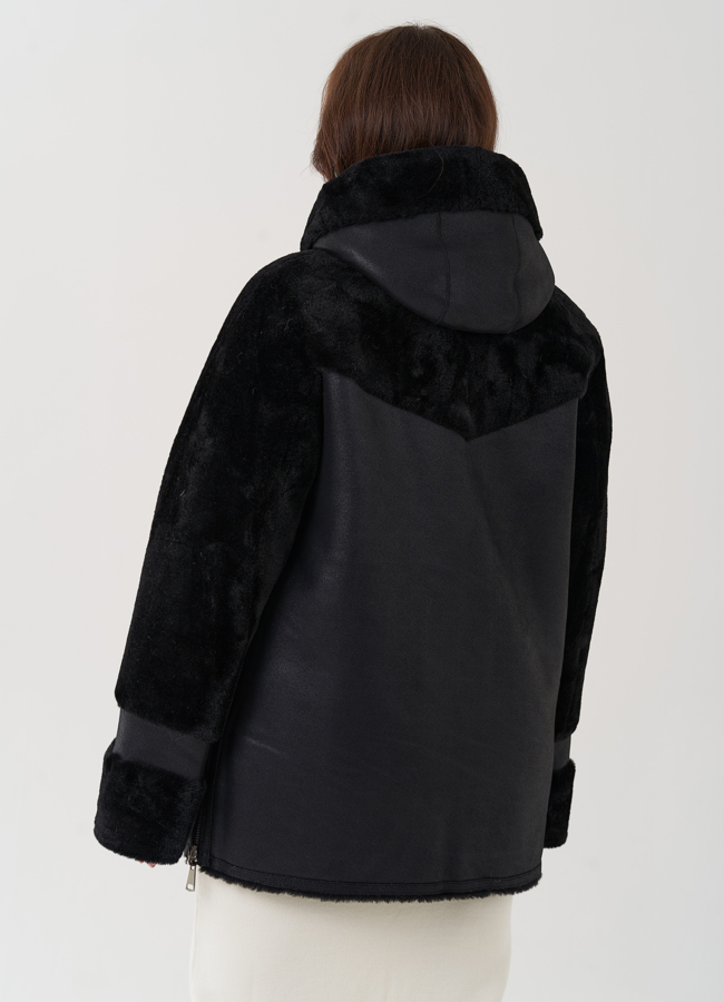 Женская дубленка с капюшоном  модель № 25402 универмаг малина