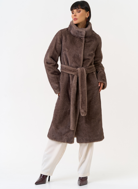 Женская шуба из эко меха с воротником стойкой