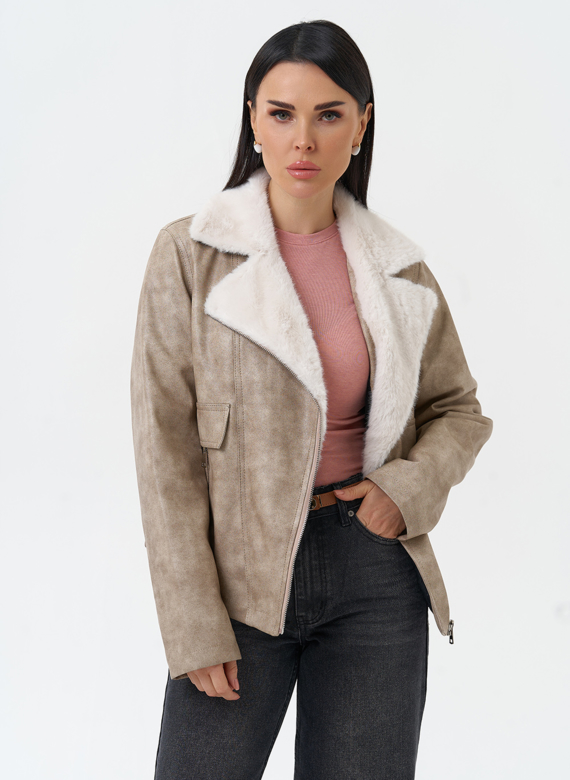 Женская куртка из эко кожи с отделкой из эко меха