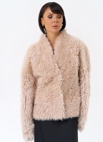 Женская короткая двухсторонняя дубленка 