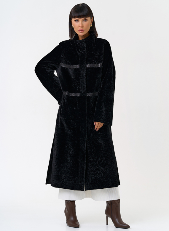 Женская двухсторонняя дубленка черного цвета
