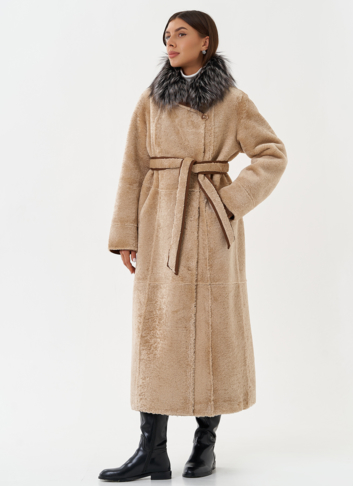 Двухсторонняя дубленка из эко кожи с мехом енота