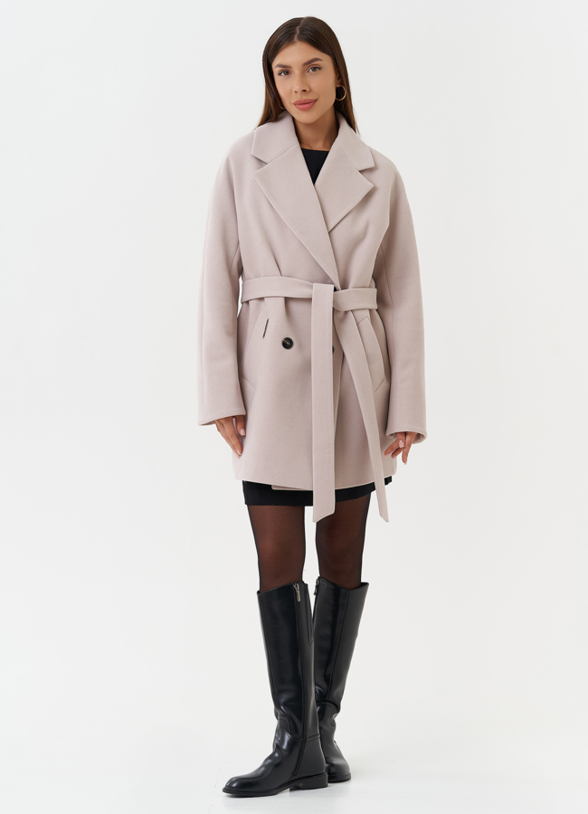 Двубортное светлое пальто модель № 28089 в рассрочку