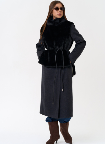 Женская манишка из эко меха в черном цвете