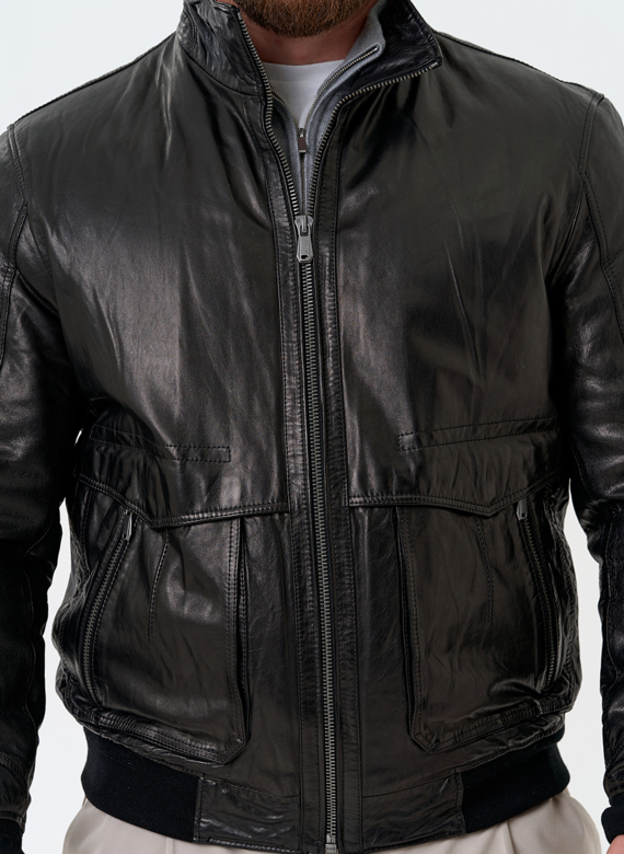 Мужская утепленная куртка из натуральной кожи