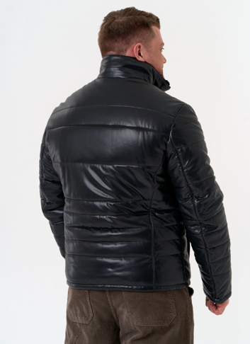 Пуховик из эко кожи черного цвета