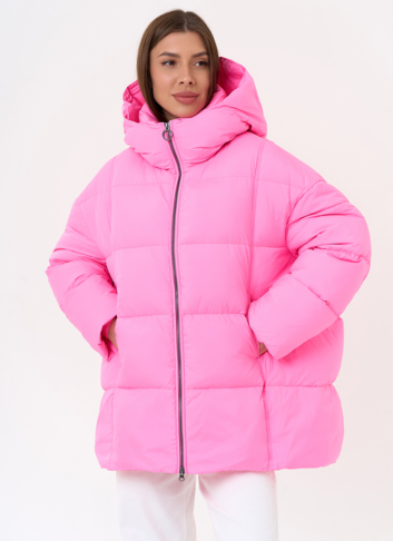 Женский яркий пуховик с капюшоном