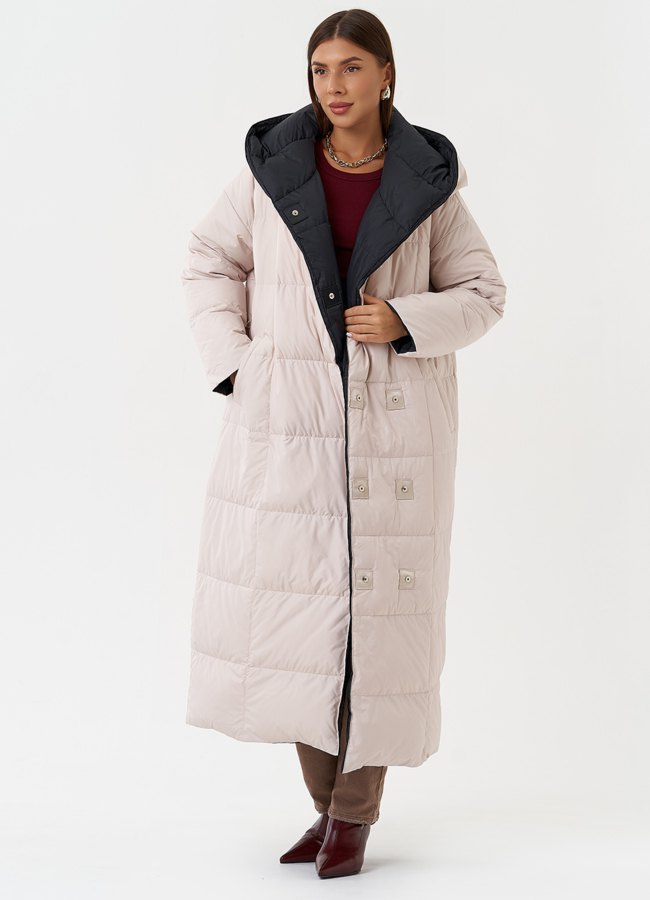 Женский двухсторонний пуховик с капюшоном модель № 28817 универмаг малина